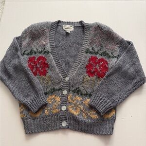 Chic Gray Cardigan with Floral Accents